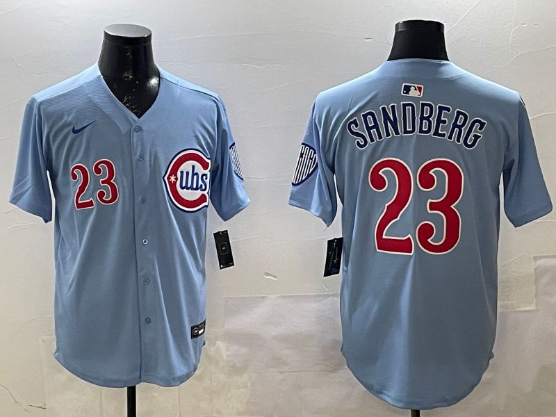 Men Chicago Cubs #23 Sandberg Light Blue Throwback Fashion 2025 Nike MLB Jersey style 1->los angeles dodgers->MLB Jersey